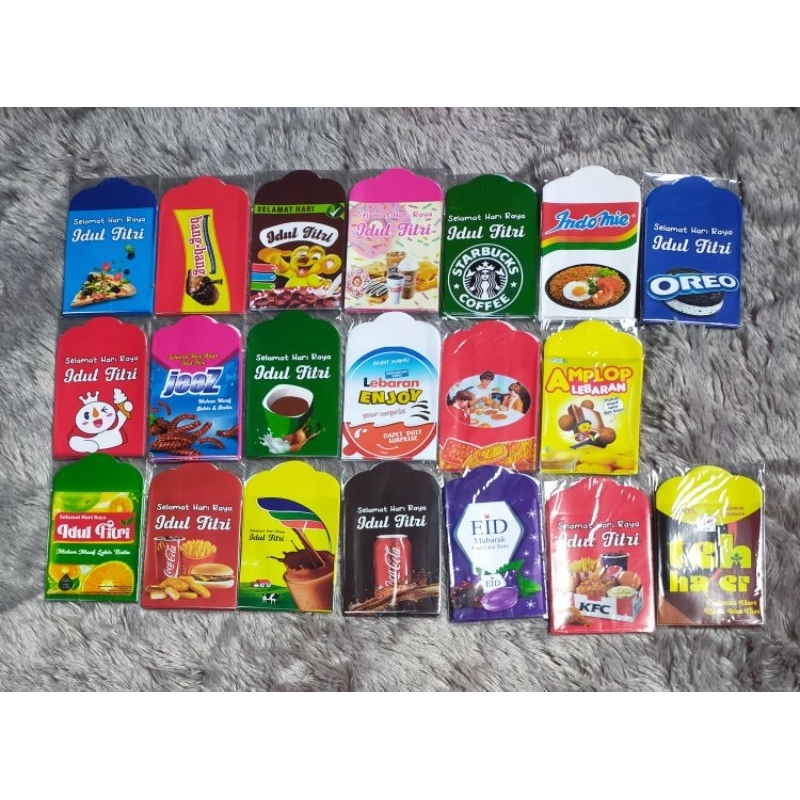 

Amplop lebaran motif snack sudah dilem