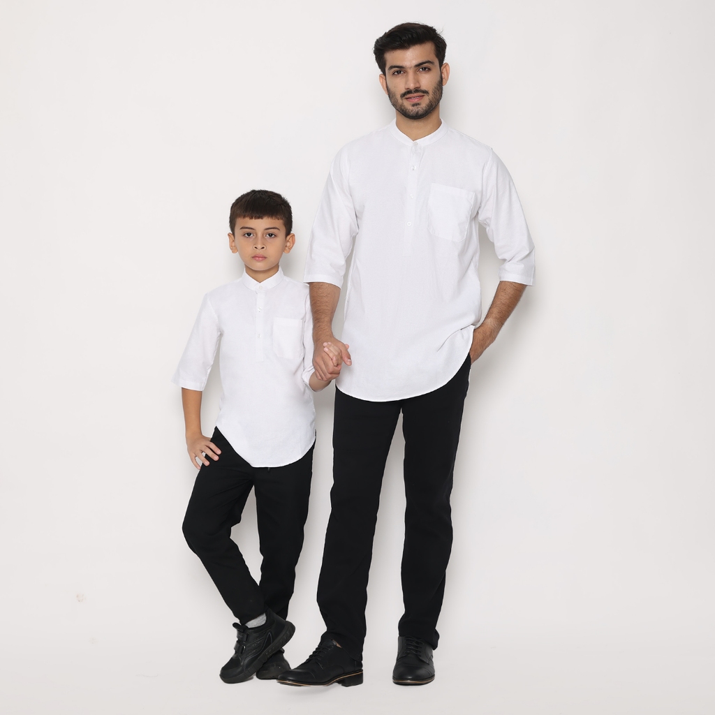 Dancus Kemeja Koko Pakistan Couple / Koko Kurta Couple Ayah Anak Warna Putih OLRM261