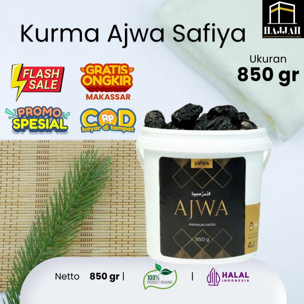 

Kurma Ajwa Safiya Ember 850 gr | 100% Kurma Asli Madinah ole-ole Haji & Umroh COD Makassar