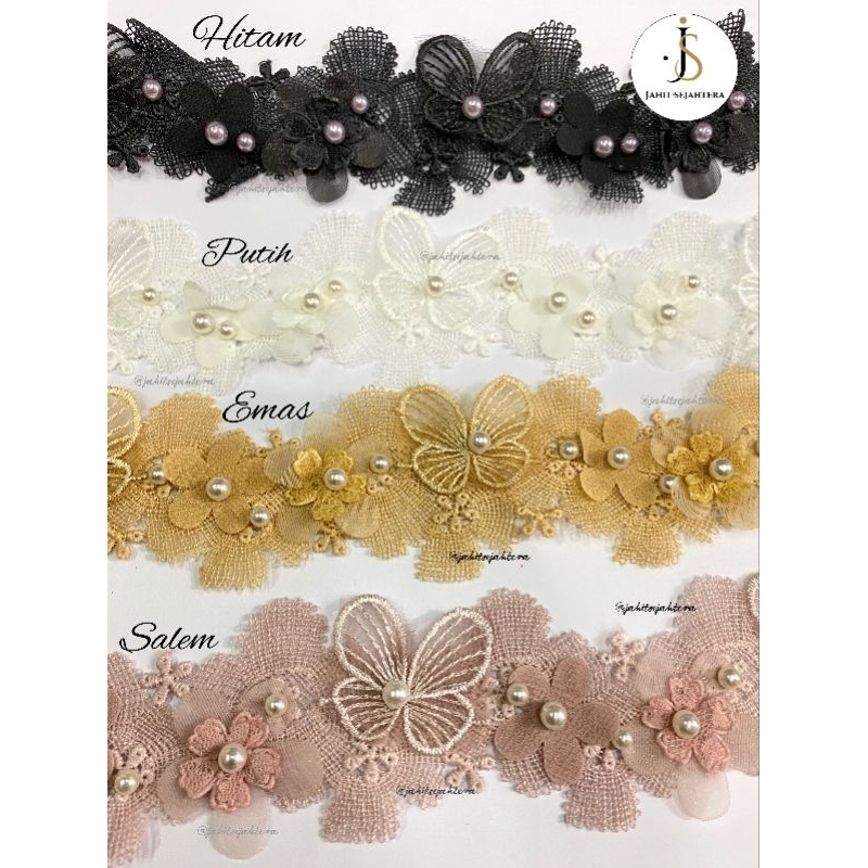 Renda Hiasan Baju Jahit Kupu-Kupu Bunga Mutiara ( 90 cm )