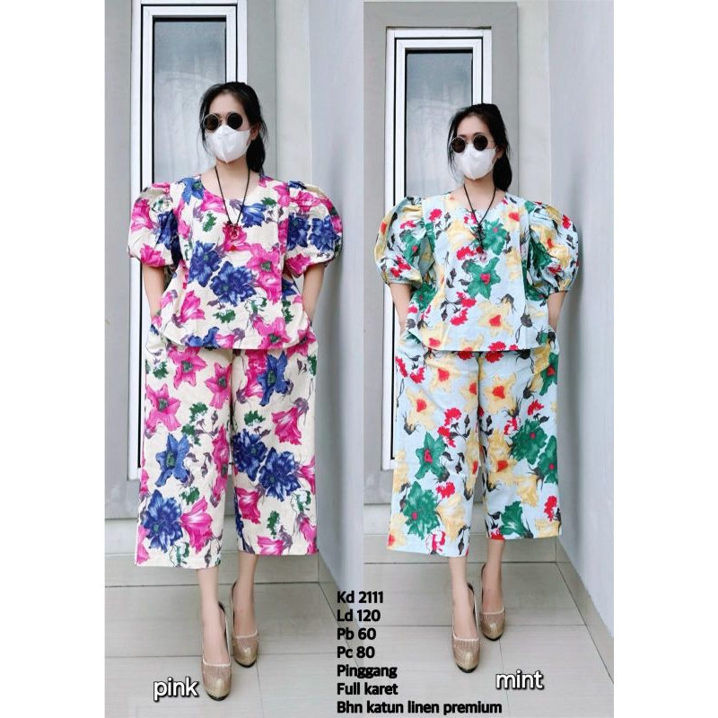 SUN KD 2111 SETELAN MOTIF BUNGA BAHAN KATUN RAYON 7/8