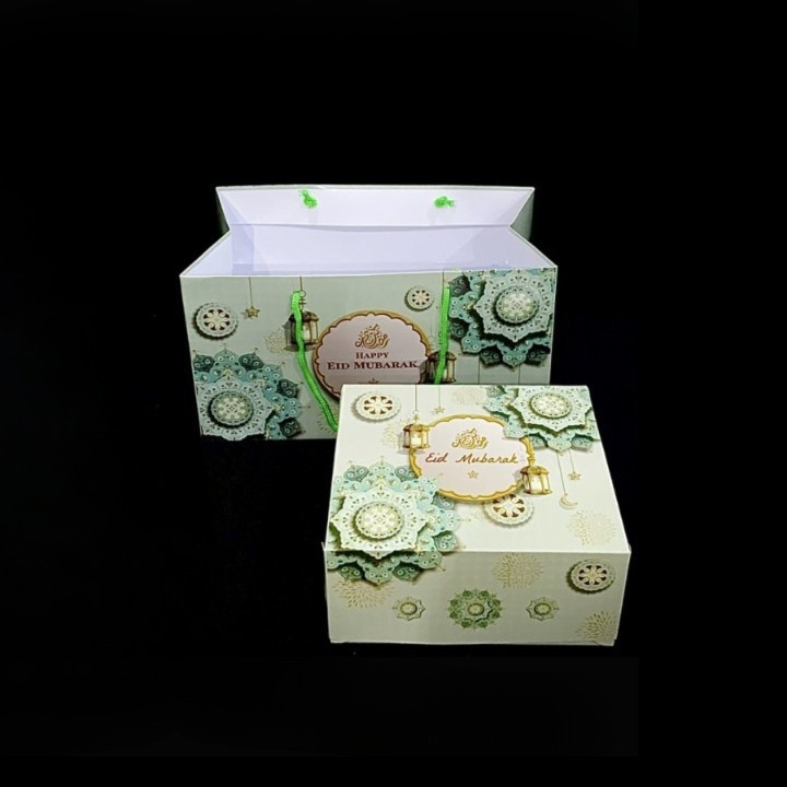 

( 5 pcs ) paperbag box bolu gulung brownies motif lebaran lentera hijau muda tas kertas tenteng kemasan hampers idul fitri 27x15x15 cm