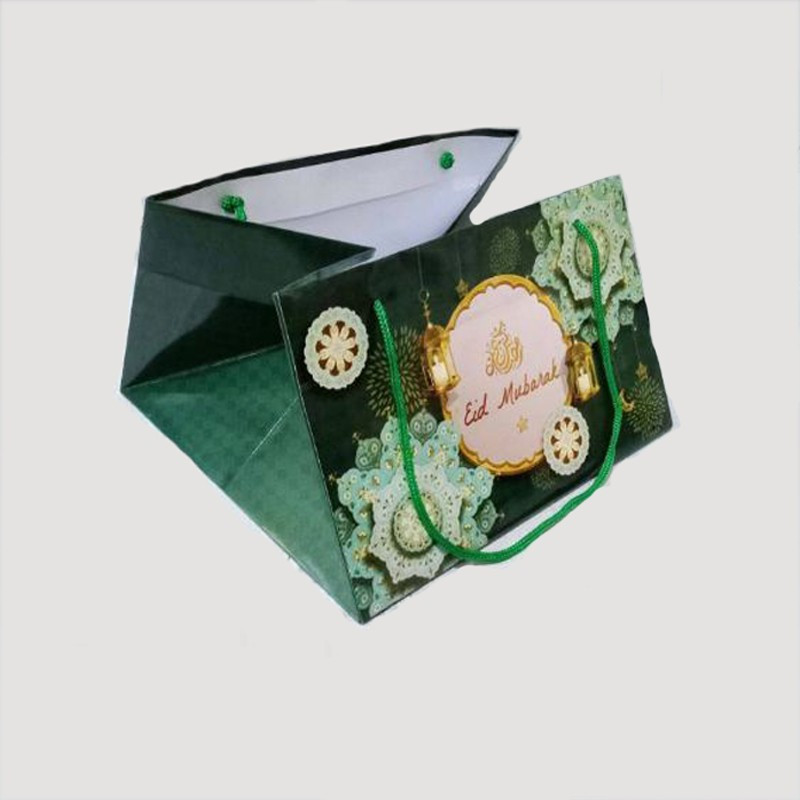 

( 5 pcs ) paperbag idul fitri packaging dus kue bolu brownies pie susu cookies tas parcel bahan art carton motif lentera hijau tua size 24x22x15 cm