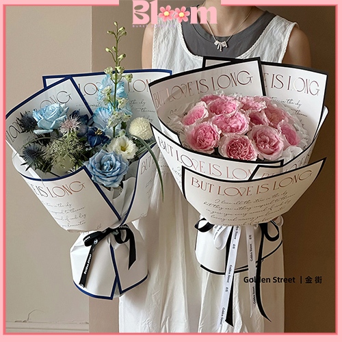 

10 Lembar flower wrapping cellophane paper kertas buket korean motif love is long Kb67