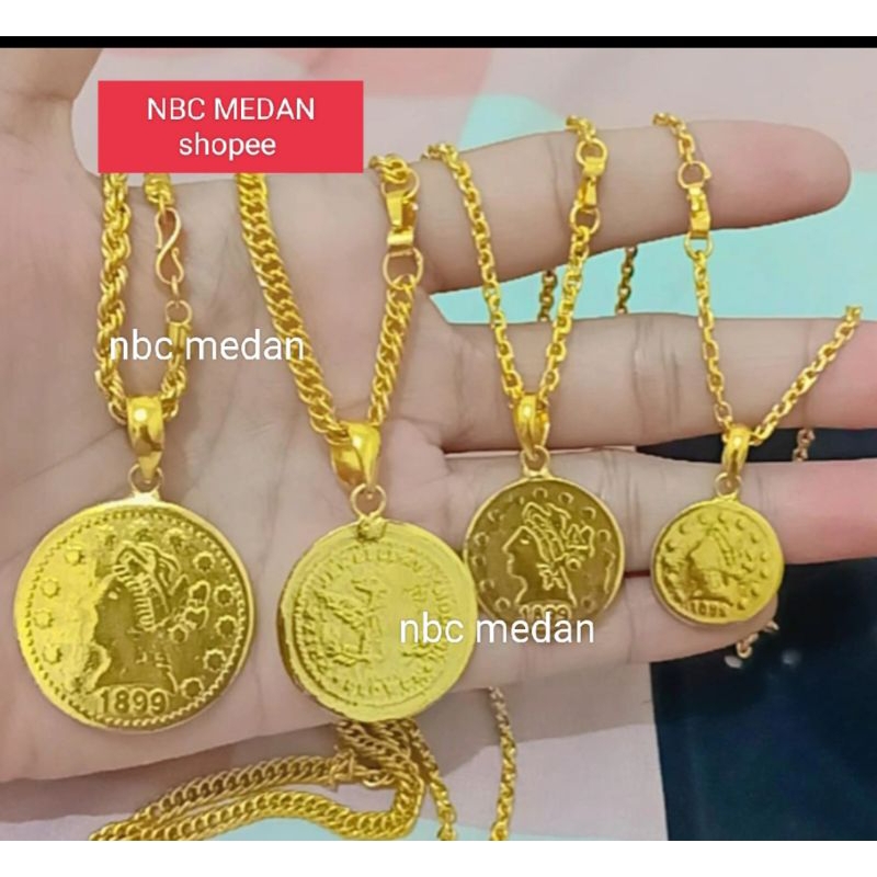 Kalung koin rupiah ringgit  lapis emas 24k