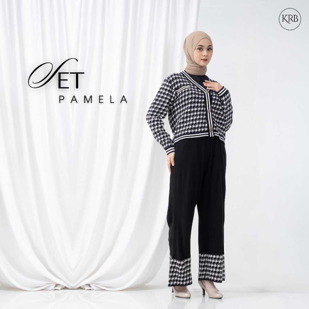 One Set Pamela Rajut Cardigan Set Celana Kulot Setelan Wanita Knit KRB
