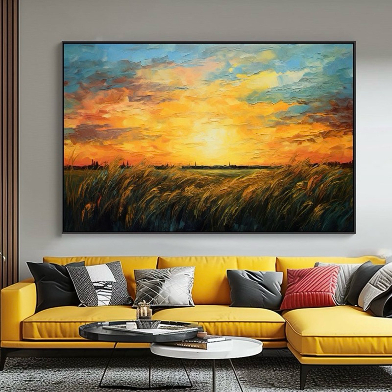 Lukisan pemandangan sunset golden hour aesthetic