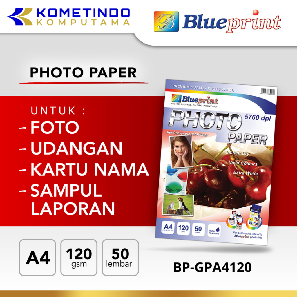 

BP-GPA4120 Kertas Foto A4 Glossy Photo Paper BLUEPRINT A4 120 gsm - Isi 50 Lembar