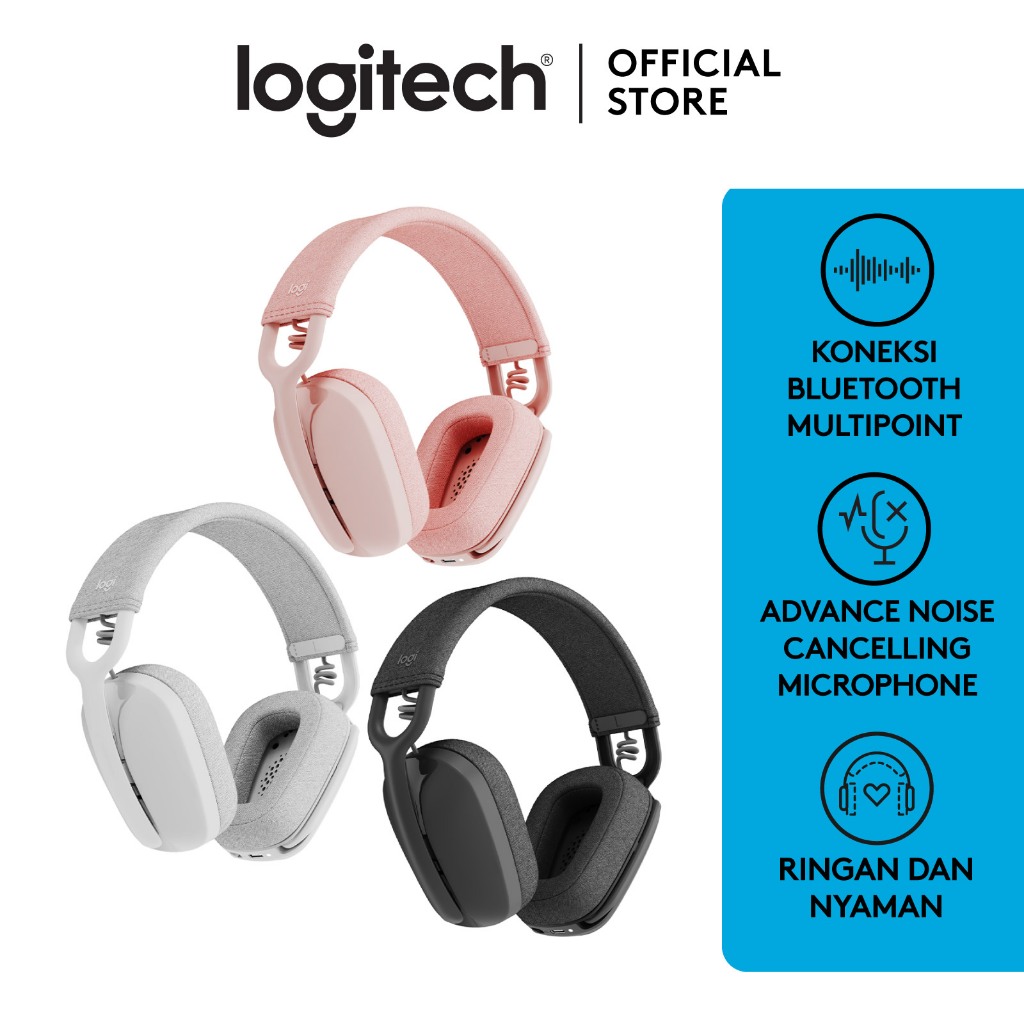 Logitech Zone Vibe 100 Wireless Headphone dengan Bluetooth Multipoint dan Mikrofon Noise-Cancelling