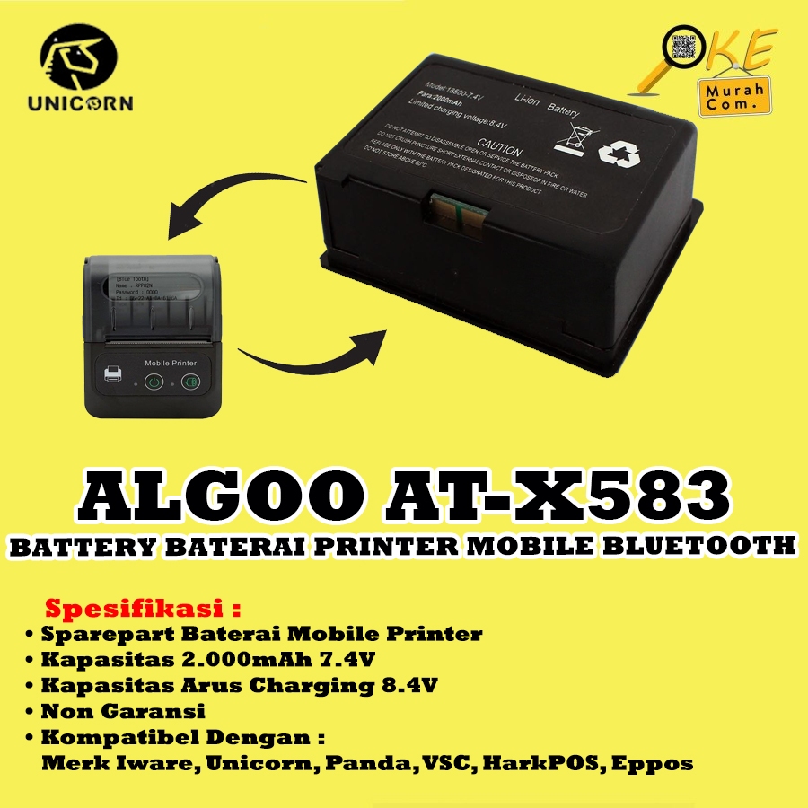 Baterai Battery Mobile Printer Thermal Bluetooth Algoo AT-X583 / AT X583
