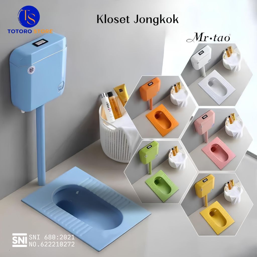 Closet Jongkok Keramik Warna Warni - 1 Set, Watertank Air, Modern, Free Packing Kayu