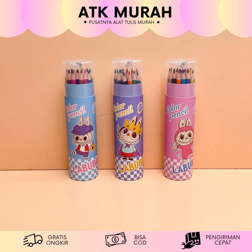 

PENSIL WARNA TABUNG LABUBU ISI 12 PCS DAN 24 PCS MN-1804 PENSIL WARNA DENGAN BOX DAN FREE RAUTAN PENSIL WARNA KAYU FREE SHARPENER LABUBU MACARON STATIONERY KADO UNIK