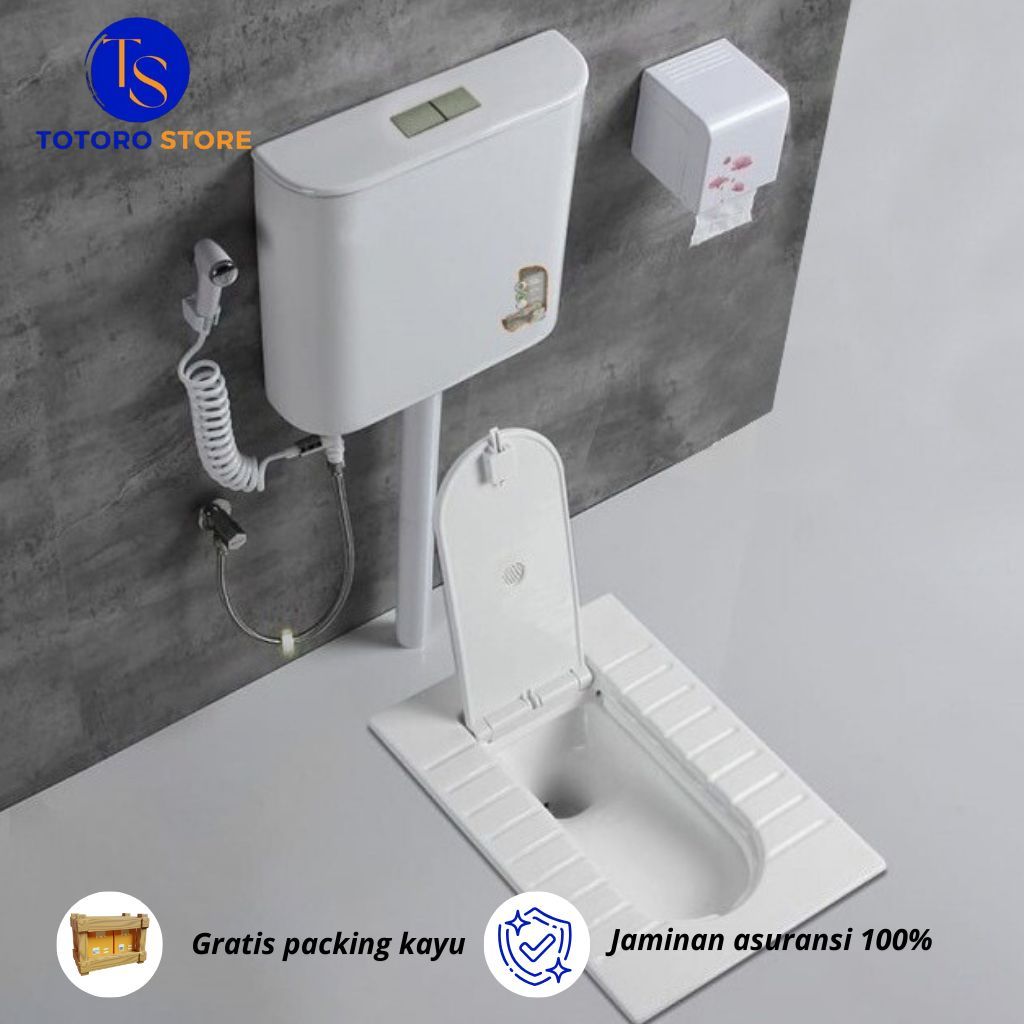 Wc Jongkok Keramik 1 Set - Mr. Tao 506, Warna Putih, Modern, Free Packing Kayu
