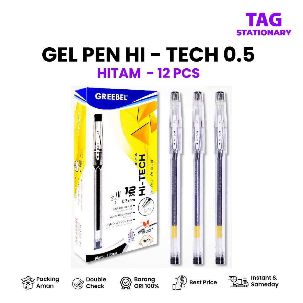 

GREEBEL PULPEN GEL / Gel Pen GP-506 Hi-Tech 0.3 Hitam (12PCS/SET) / Ballpen Gel Bolpen Pena Gel