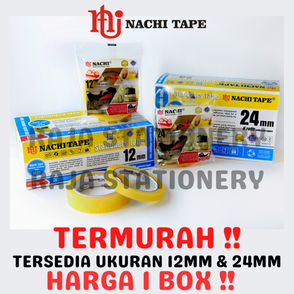 

NACHI STATIONERY TAPE 12mm 24mm SELOTIP SOLATIP LAKBAN SOLASI ISOLASI NACHI [1 BOX]