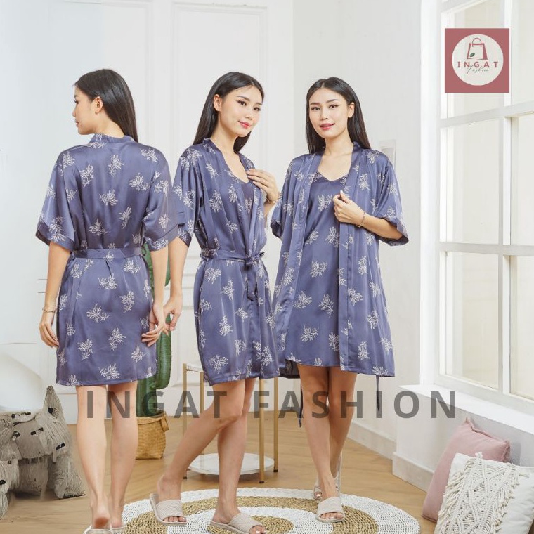 KODE F34W KIMONO DASTER SATIN MOTIF 2 IN 1 BAJU TIDUR SATIN KIMONO6C