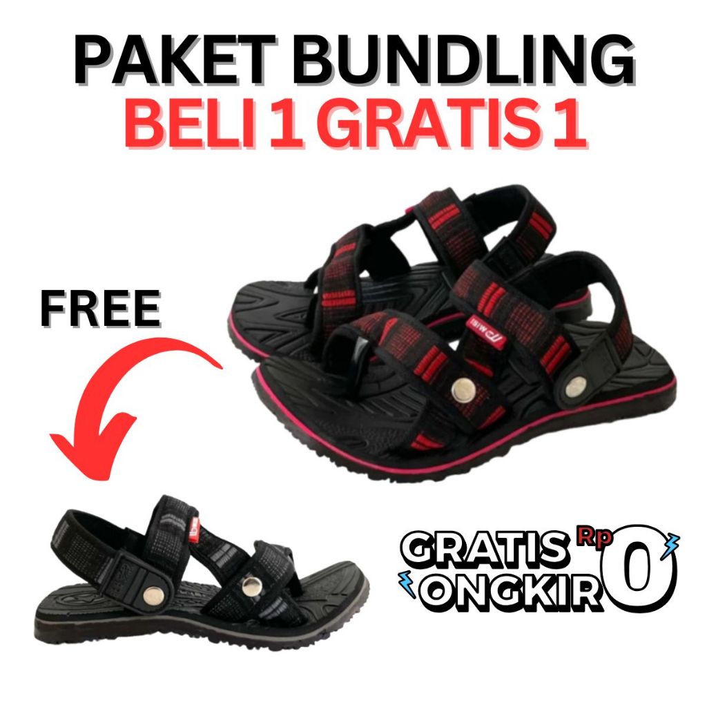 PROMO Beli 1 Gratis 1 Sandal Gunung ANAK Pria Wanita Upper Polyster Webbing+Universal Strapping - Uk