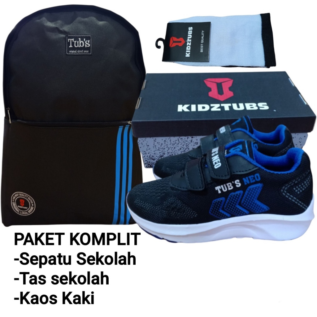 KIDZTUBS Sepatu Sekolah Anak Paket Komplit Sepatu Sekolah + Tas Sekolah + Kaos Kaki TUBS1911022625