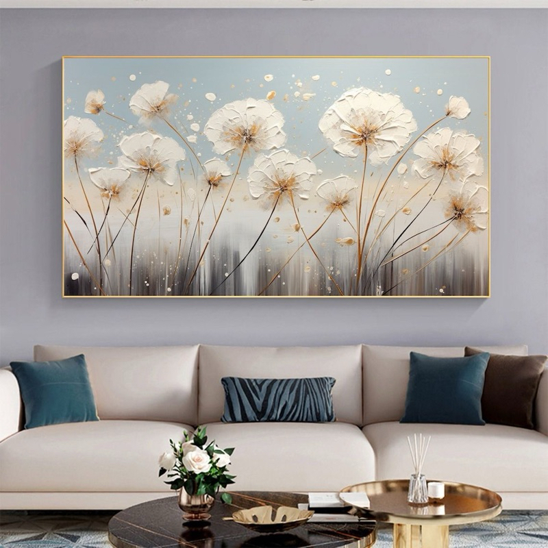 Lukisan kanvas bunga dandelion putih aesthetic