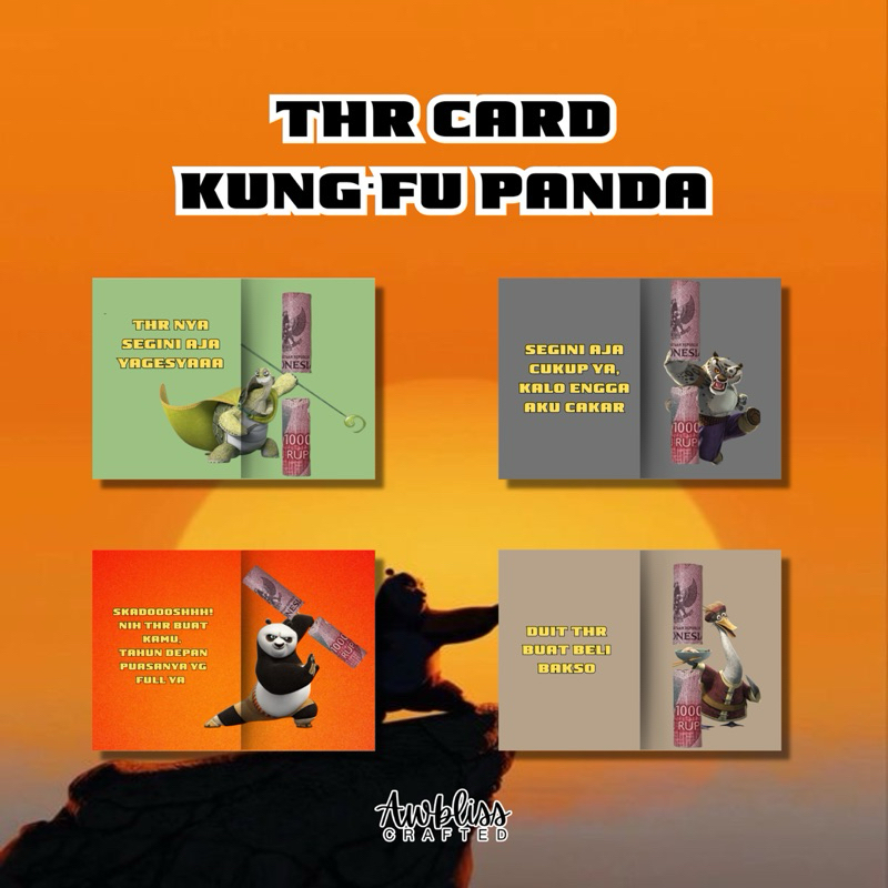 (PAKET 10 Pcs) Kartu Amplop THR Lebaran Idul Fitri Kungfu Panda Po Tai Lung Oogway unik kreatif lucu