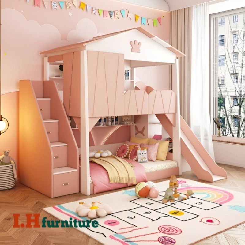 Ranjang susun , tempat tidur anak model rumah , tempat tidur anak perempuan , tempat tidur tingkat ,