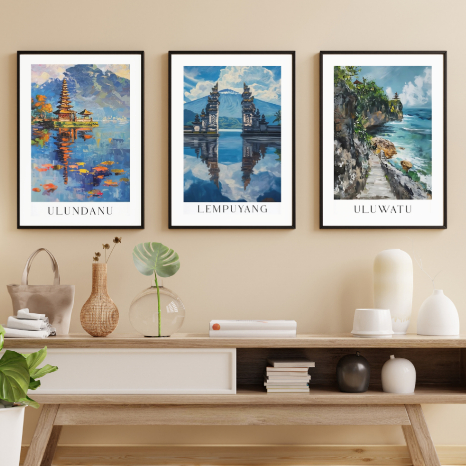 Lukisan Bali Besar Frame Poster A2 Frame Kayu Pajangan Dinding Cafe Hotel Room