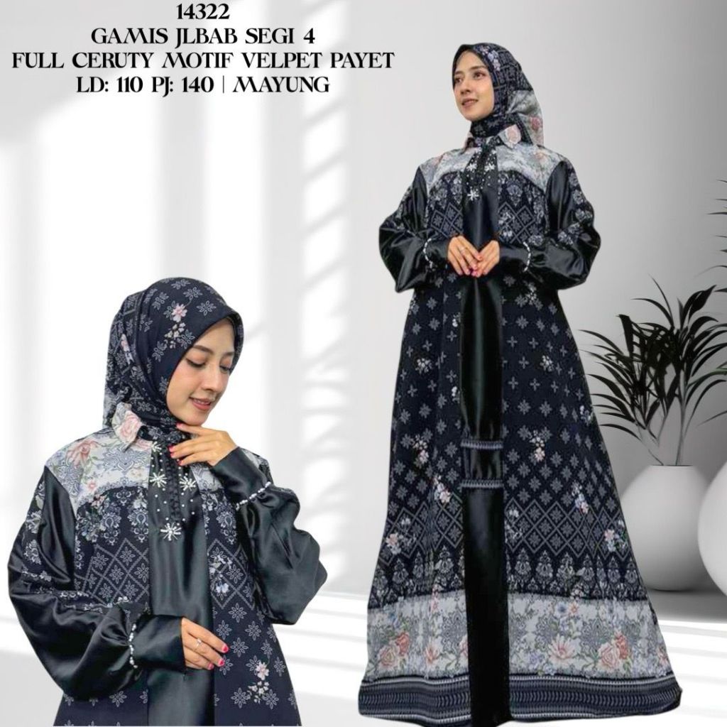 KD 14322 (isi 2) ASYA Syari Full Ceruty Motif Velpet Payet Jilbab Segi Empat Lebar Mayung Premium Ga