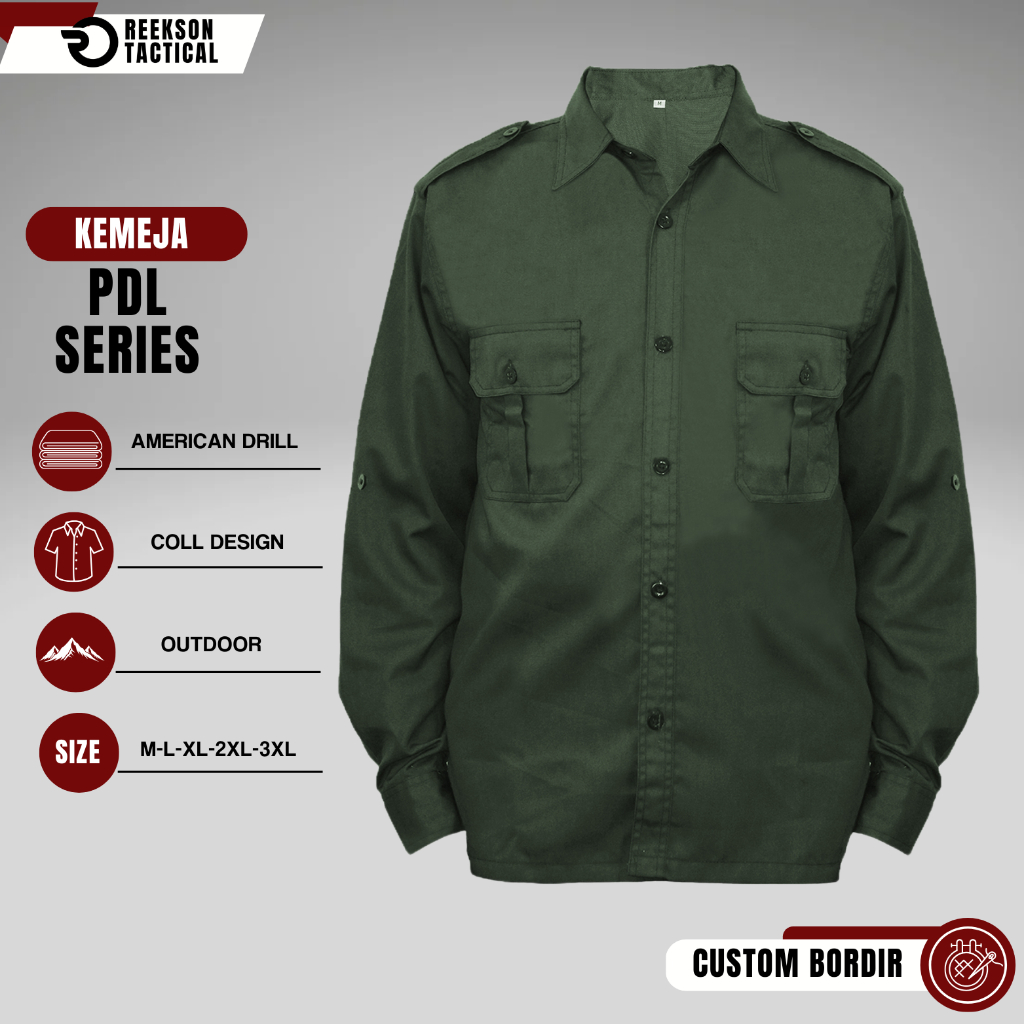 Kemeja Lapangan Hijau Army  Lengan Panjang Baju PDL BIsa Custom Bordir