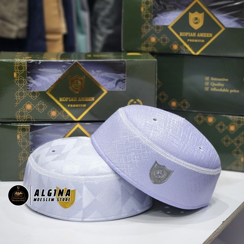 KOPIAH AMEEN ORIGINAL PUTIH MOTIF ZIGZAG & BERCAK | PECI IMPORT PREMIUM MOTIF  KOPIAH MALAYSIA