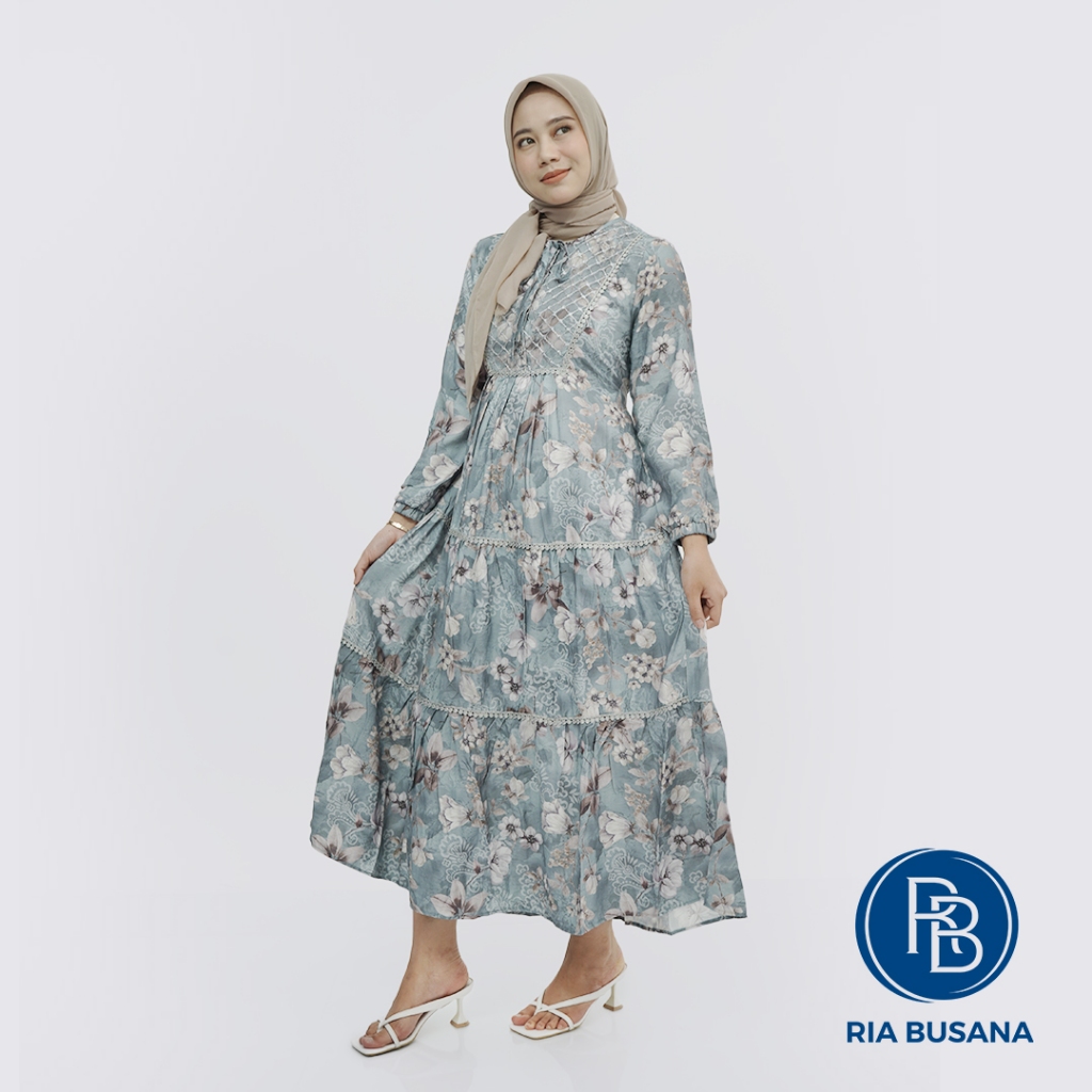 Ria Busana - Agape 88 - Gamis Dewasa Wanita Bunga Linen Crespo Midi Art. 2446-MIDI