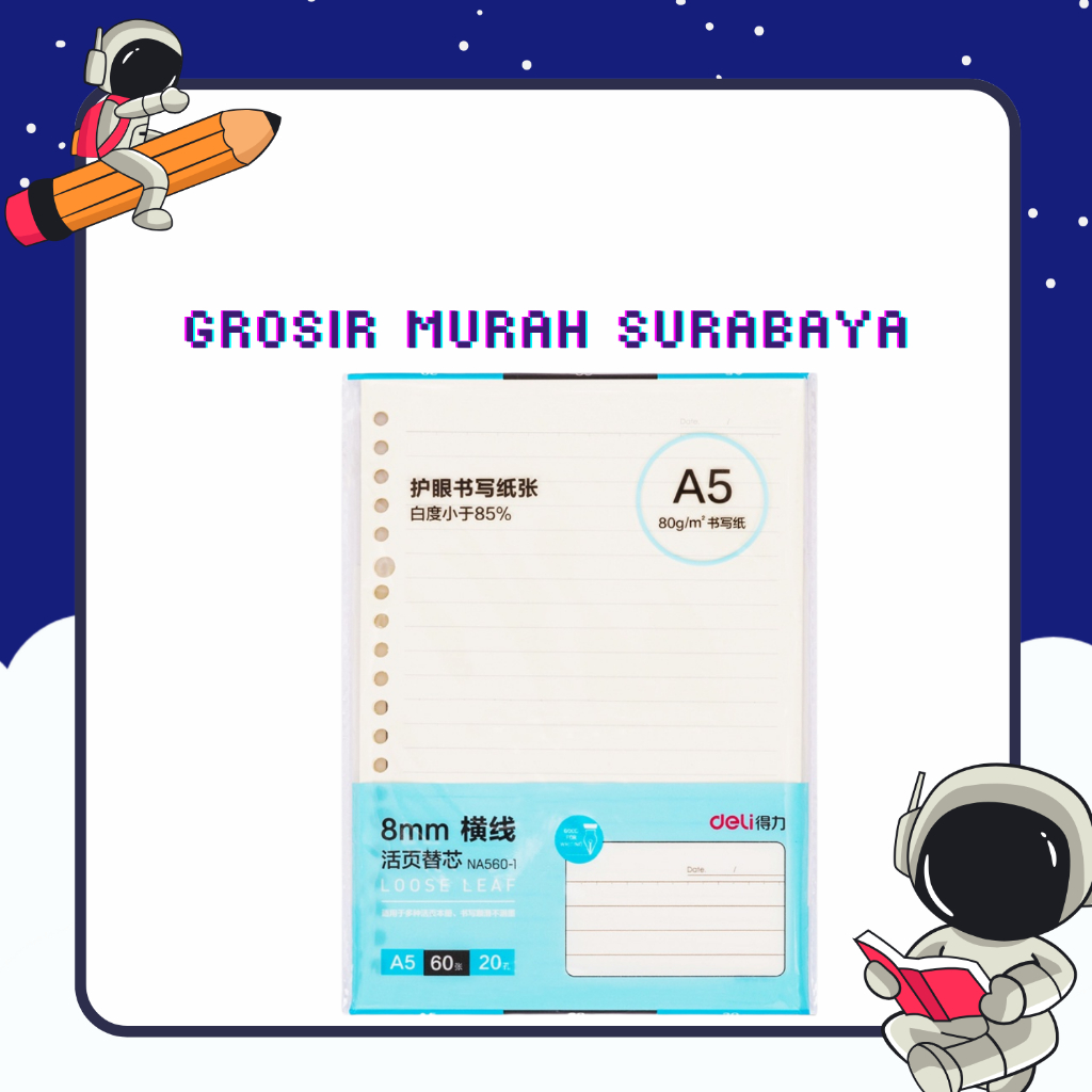 

Deli Notebook Refill / Kertas Isi Ulang Binder A5 isi 60 lembar 80GSM NA560-1