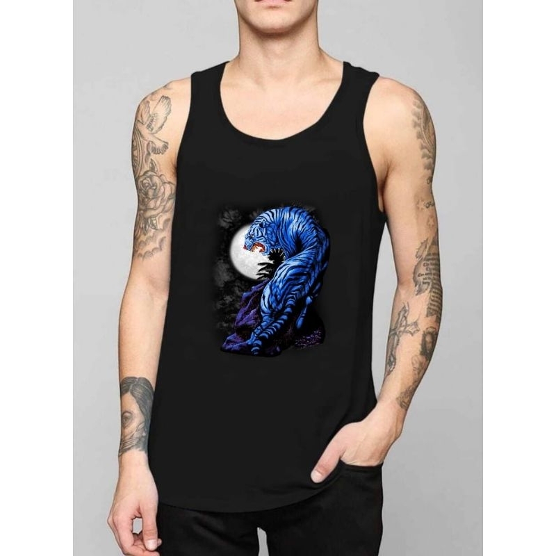 SINGLET DISTRO WARNA MOTIF DTF DIGITAL PRINT GAMBAR MACAN BIRU BULAN TERBARU KAOS DALAM TANKTOP PRIA