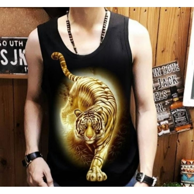 KAOS SINGLET MACAN GOLD MOTIF DTF DIGITAL PRINT TERBARU KAOS DALAMAN TANKTOP PRIA WARNA WARNI KEREN