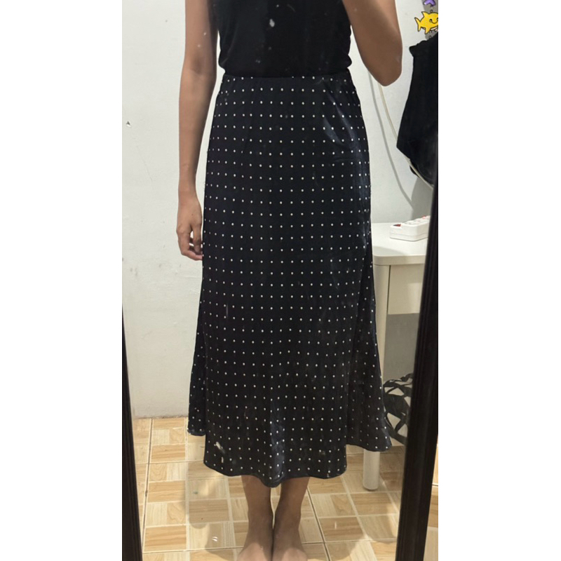 Preloved Silk Satin Midi Skirt Polkadot Cotton On