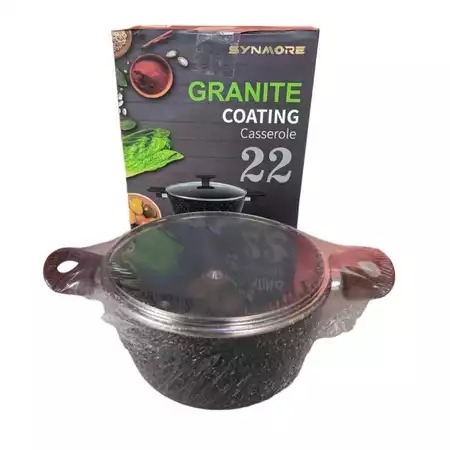 Panci SYNMORE GRANITE COATING CASSEROLE 22 BLACK - NON STICK. Panci grqnit synmore 22 cm dengan oega