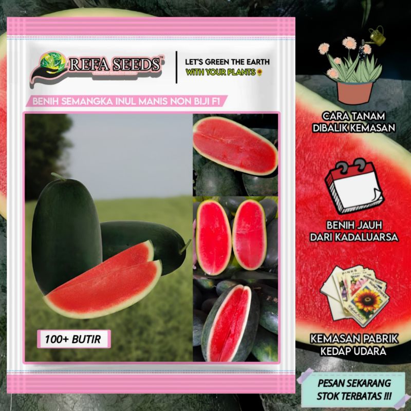 REFA (100 Biji) Benih Semangka Inul Super Manis Non Biji F1 Kemasan Pabrik / Benih Semangka inul