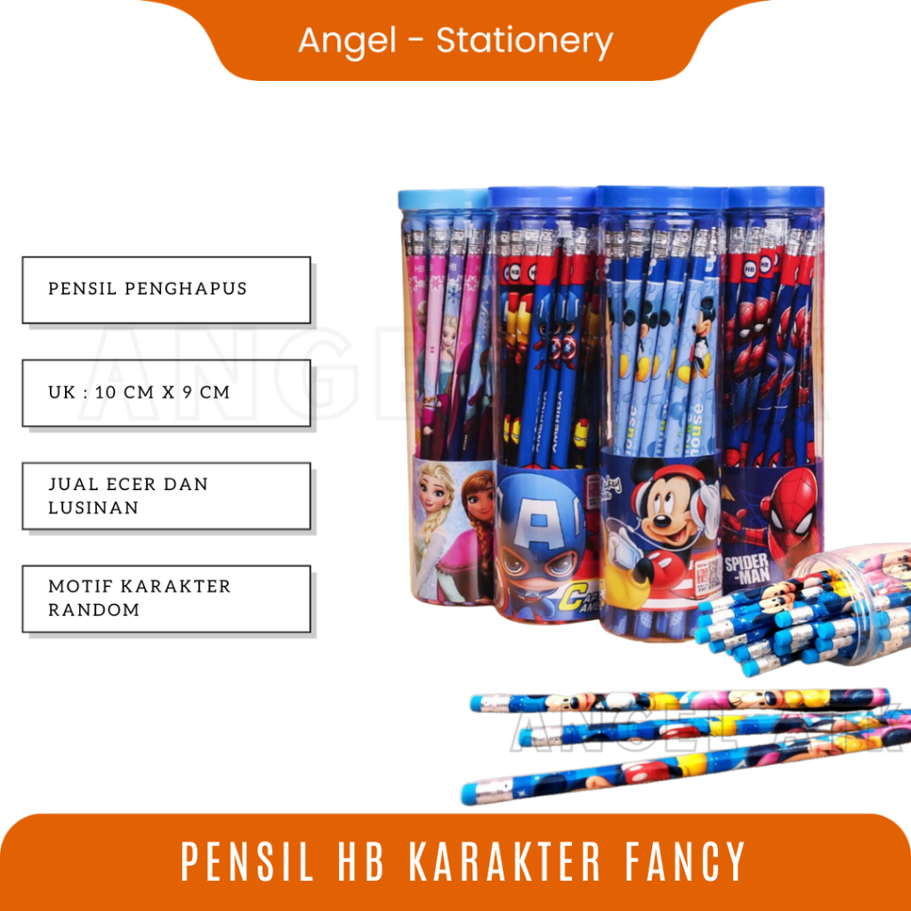 

1 Tabung / 30 Pcs / Pensil Eraser Motif Karakter / Pensil Stip / Pensil Kayu Karakter / Peralatan sekolah / Bayar di Rumah / Atk Blessing