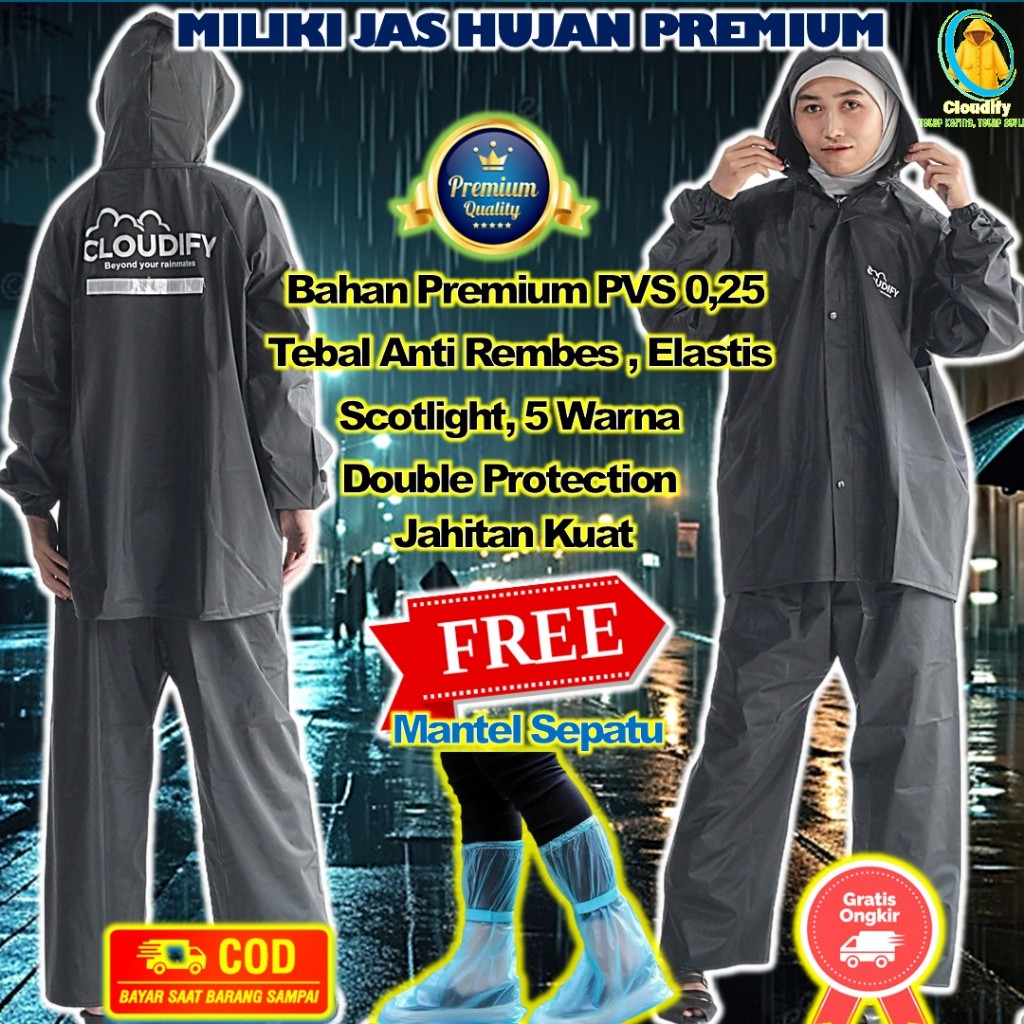 Jas Hujan Jaket Jashujan Jasujan Hitam Itam Merah Hijau Biru Navy Cream Pria Wanita Cowo Cew Premium