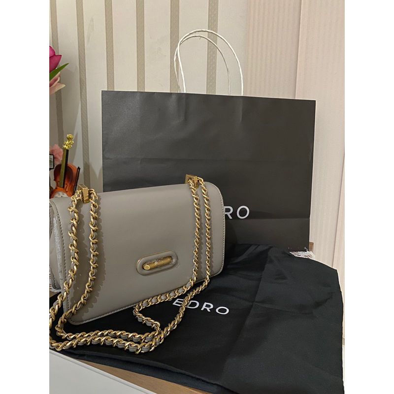 BRAND NEW PEDRO Tas Wanita Rantai Abu-Abu Gold