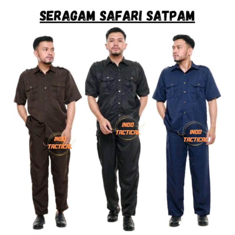 BAJU SAFARI SECURITY, SAFARI SATPAM PENDEK SAFARI SECURITY HITAM SAFARI COKLAT SAFARI BIRU NAVY MURA