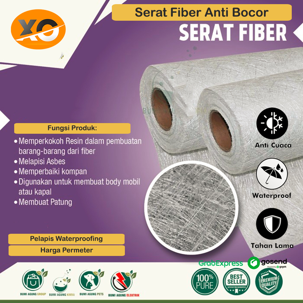 Serat Fiber Aquaproof Meteran FiberGlass Kasa Mat Lebar 1 Meter Waterproofing Aquaproof No Drop Pena