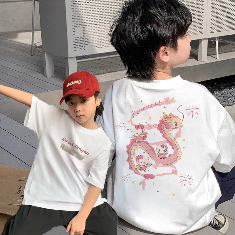korea style Putih cocobaby t shirt cotton Kaos Atasan Anak laki-laki Perempuan | HALLO KT Cat Joint 