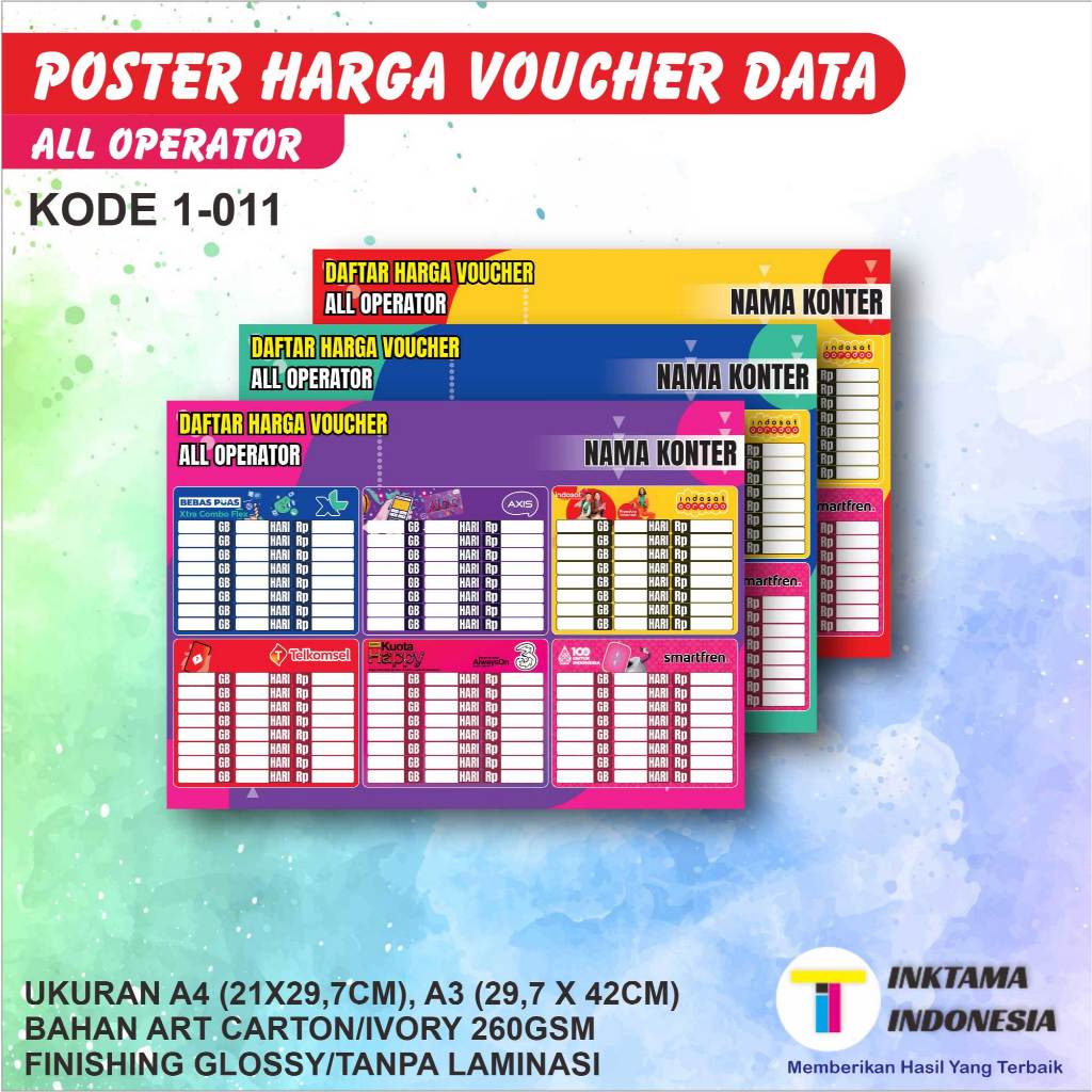 

Poster Konter Daftar Harga Voucher Data All Operator Lanscape