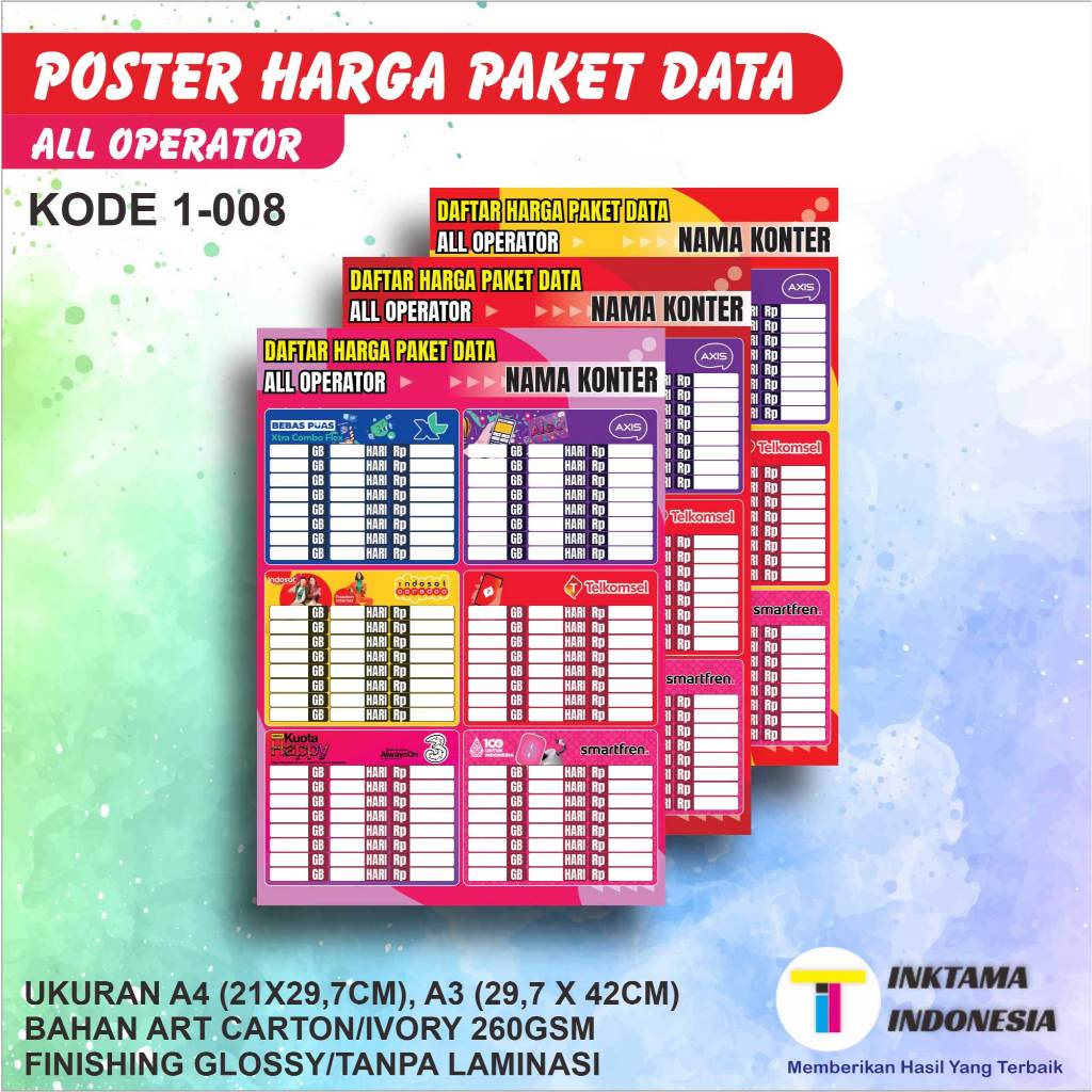 

Poster Konter Daftar Harga Paket Data Semua Operator