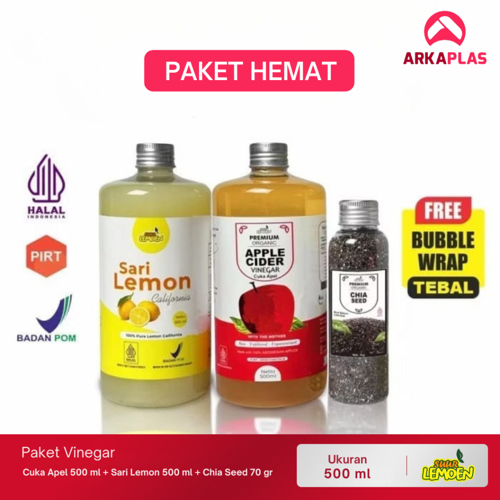 

Paket Diet Sehat 3in1 - Cuka Apel 500ml, Sari Lemon 500ml, dan Chia Seed 70gr