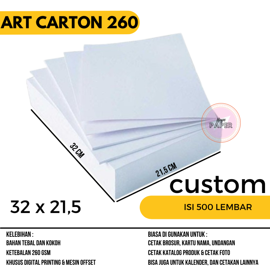 

Hope Paper Art Carton 260 gsm Custom 32cm x 21,5cm isi 500 lembar