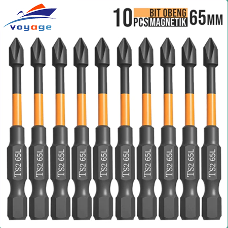 10pcs Mata bor Obeng Magnetik Set kepala mata obeng set Baja 1/4 Inci Bit 65mm Set
