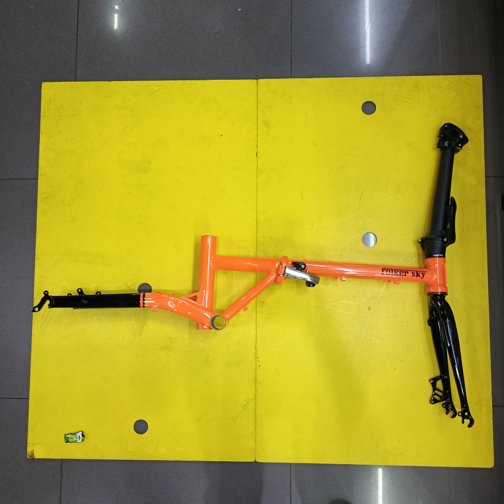 Frame Sepeda Lipat Folding Bike Folker Sky 16 Inch Orange Black Chromoly Original