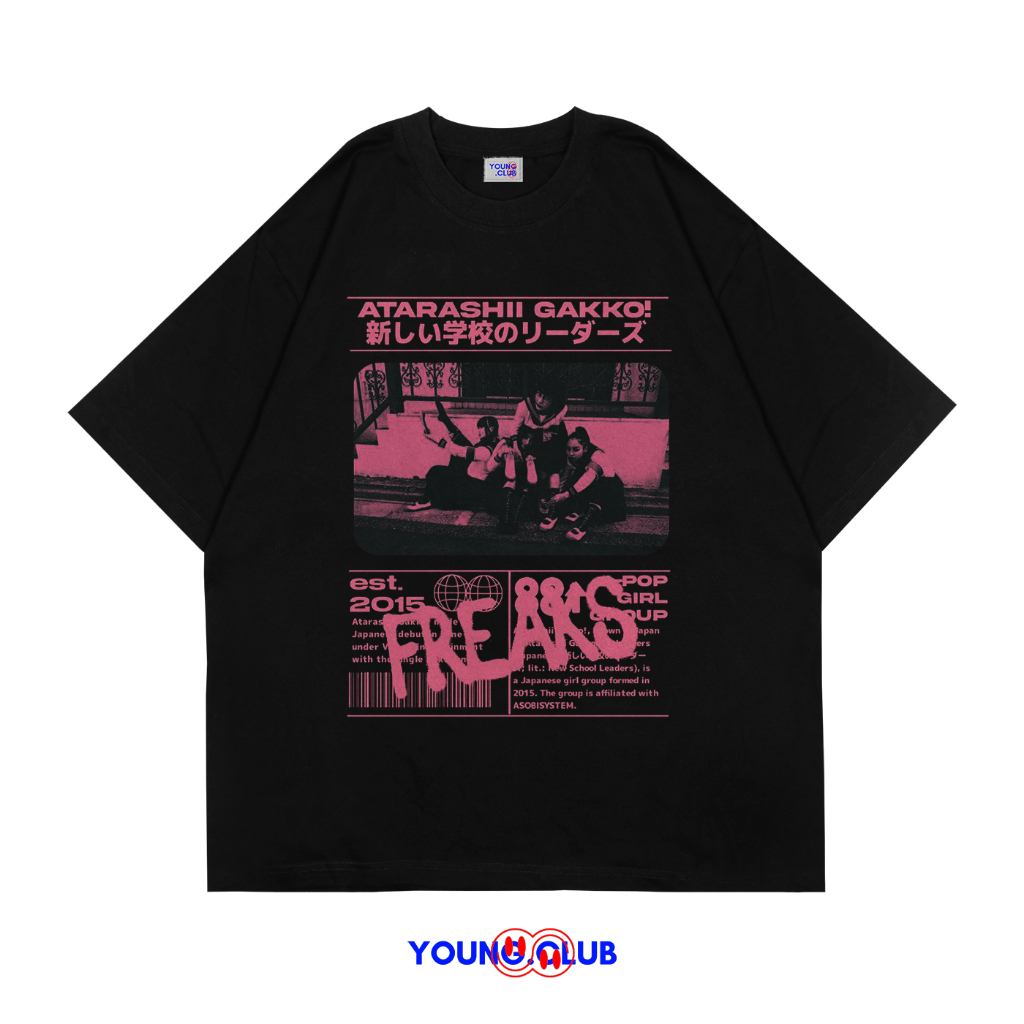 YOUNG.CLUB | KAOS BAJU ATARASHI GAKKO KOREAN GIRLBAND TEE | T-SHIRT OVERSIZE HITAM STYLE Y2K VINTAGE