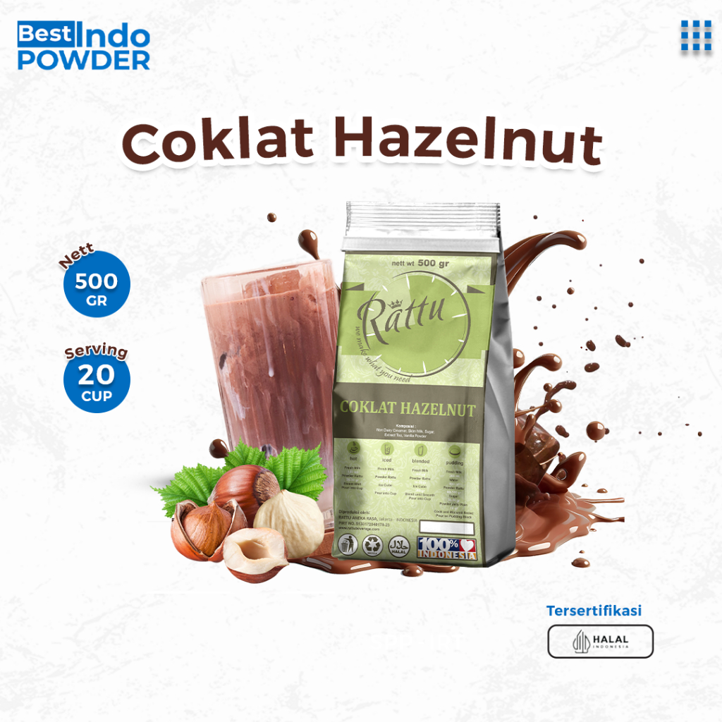 

BUBUK COKLAT HAZELNUT RATTU BEVERAGE 500gr / POWDER CHOCOLATE HAZELNUT / BUBUK MINUMAN PREMIUM